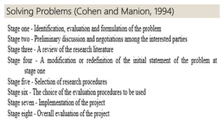 Solving Problems (Cohen and Manion, 1994)
 