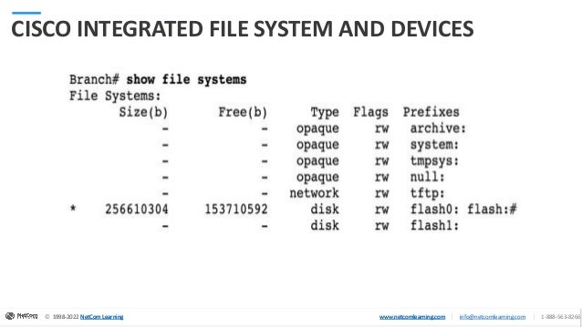 © 1998-2020 NetCom Learning www.netcomlearning.com info@netcomlearning.com 1-888-563-8266
|
|
© 1998-2022 NetCom Learning www.netcomlearning.com info@netcomlearning.com 1-888-563-8266
|
|
1998-2022 NetCom Learning www.netcomlearning.com
© 1998-2022 NetCom Learning www.netcomlearning.com info@netcomlearning.com 1-888-563-8266
|
|
CISCO INTEGRATED FILE SYSTEM AND DEVICES
 