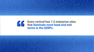 19
IPULLRANK.COM
Every vertical has 1-2 enterprise sites
that dominate most head and mid
terms in the SERPs.
 