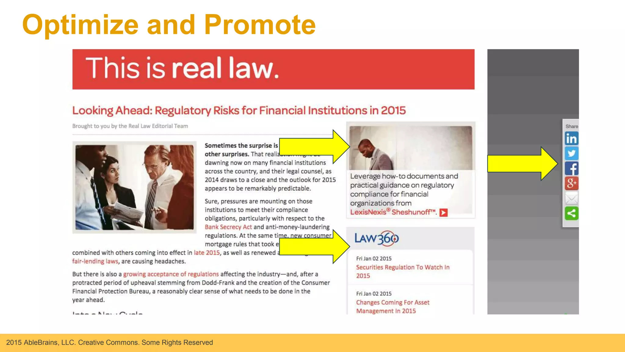 2015 AbleBrains, LLC. Creative Commons. Some Rights Reserved
Optimize and Promote
 