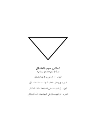 ‫العاشر‬:‫المشاكل‬ ‫سبب‬
‫بالكامل؟‬ ‫المشاكل‬ ‫تحل‬ ‫ال‬ ‫لماذا‬
‫الجزء‬1:‫المشاكل‬ ‫مركزي‬ ‫الوعي‬
‫الجزء‬2:‫المشاكل‬ ‫ذات‬ ‫للمجتمعات‬ ‫العالم‬ ‫نظرة‬
‫الجزء‬3:‫المشاكل‬ ‫ذات‬ ‫المجتمعات‬ ‫في‬ ‫الجماعات‬
‫الجزء‬4:‫المشاكل‬ ‫ذات‬ ‫المجتمعات‬ ‫في‬ ‫المؤسسات‬
 