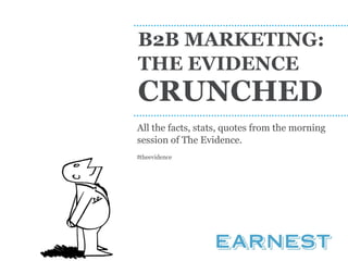 B2B MARKETING:
THE EVIDENCE
CRUNCHED
All the facts, stats, quotes from the morning
session of The Evidence.
♯theevidence
 