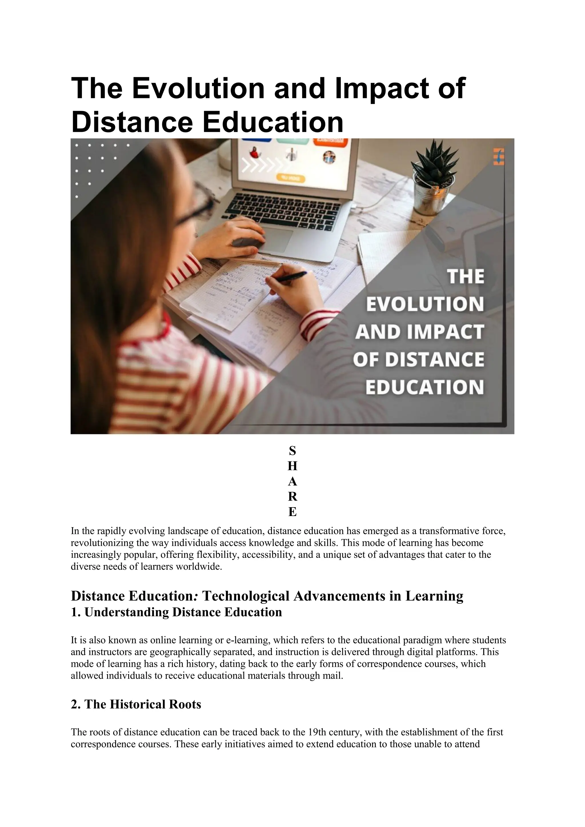 The Evolution and Impact of Distance Education | PDF
