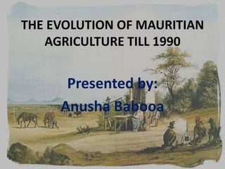 THE EVOLUTION OF MAURITIAN
   AGRICULTURE TILL 1990


      Presented by:
     Anusha Babooa
 