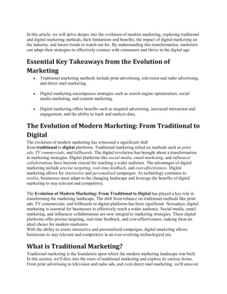 The Evolution of Modern Marketing: From Traditional to Digital | PDF
