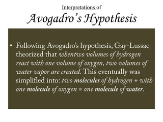 Interpretations of
Avogadro’s Hypothesis
•
 