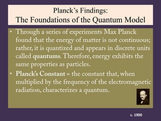 Planck’s Findings:
The Foundations of the Quantum Model
•
•
c. 1900
 