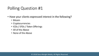 © 2018 Dara Albright Media, All Rights Reserved
Polling Question #1
• Have your clients expressed interest in the followin...