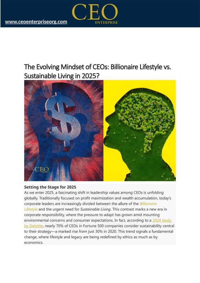 The Evolving Mindset of CEOs Billionaire Lifestyle vs. Sustainable ...
