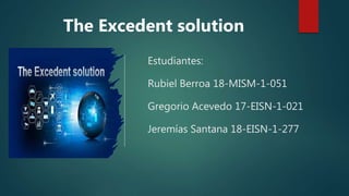 Estudiantes:
Rubiel Berroa 18-MISM-1-051
Gregorio Acevedo 17-EISN-1-021
Jeremías Santana 18-EISN-1-277
The Excedent solution
 
