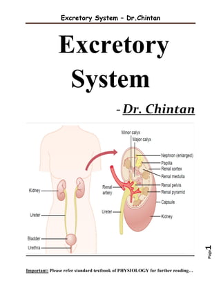 Excretory System – Dr.Chintan
Important: Please refer standard textbook of PHYSIOLOGY for further reading…
Page1
Excretory
System
-Dr. Chintan
 