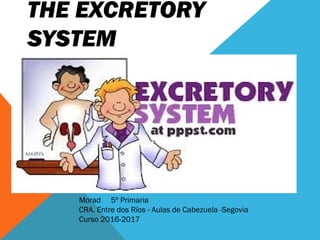 THE EXCRETORY
SYSTEM
Morad 5º Primaria
CRA. Entre dos Ríos - Aulas de Cabezuela -Segovia
Curso 2016-2017
 