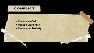 conflict
Person vs Self
Person vs Person
Person vs Society
 