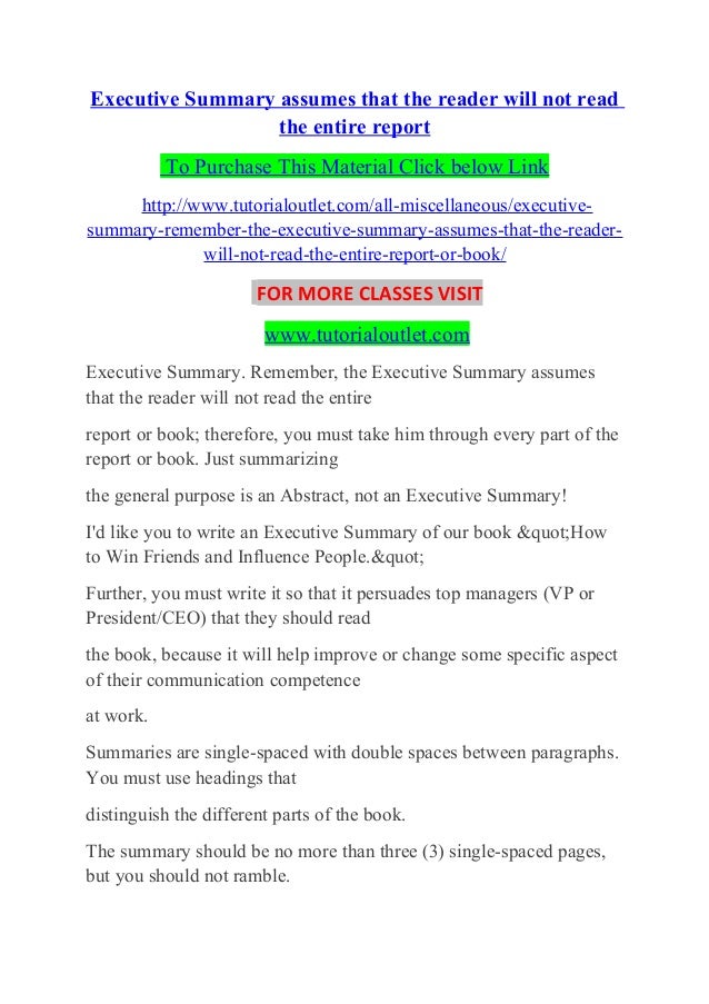 the executive summary assumes that the reader will not how to executive summary