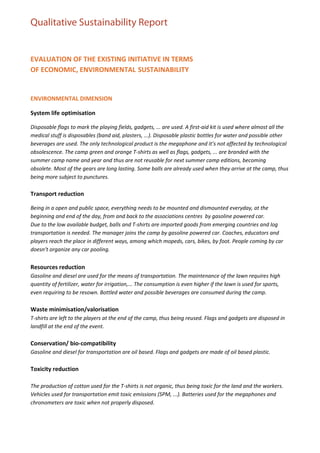 Qualitative Sustainability Report
 