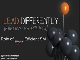 Role of
Effective
Efficient SM
Syed Umair Maroof
BUH - PharmEvo
 
