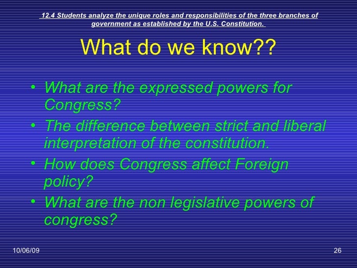 The Expressed Powers Of Congress