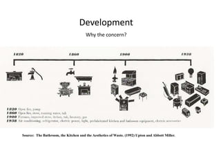 Development
Why the concern?

Source: The Bathroom, the Kitchen and the Aesthetics of Waste. (1992) Upton and Abbott Miller.

 