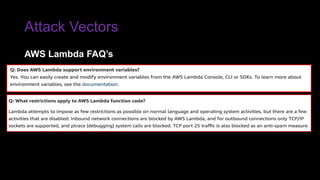Attack Vectors
AWS Lambda FAQ’s
 