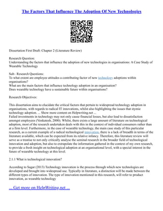The Factors That Influence The Adoption Of New Technologies | PDF
