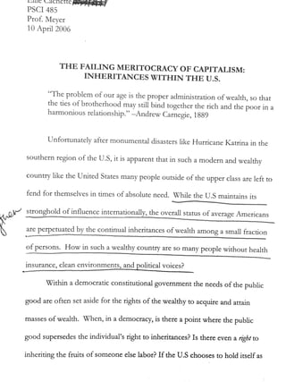 Academic: The Failing Meritocracy of Capitalism: Inheritances Within the U.S (2006)