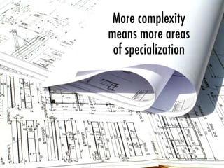 More complexity
means more areas
of specialization
 