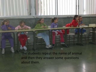 The students repeat the name of animal and then they answer some questions about them.