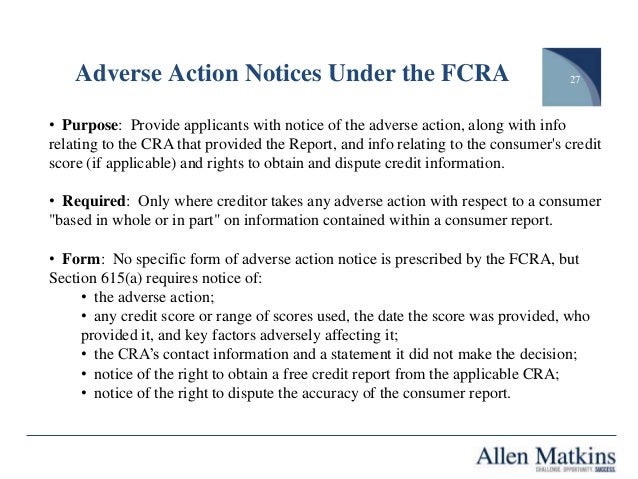 Adverse Action Notice >> The Fcra Ecoa And The Consumer Financial Protection Bureau Adverse Action Notice >> The Fcra Ecoa And The Consumer Financial Protection Bureau