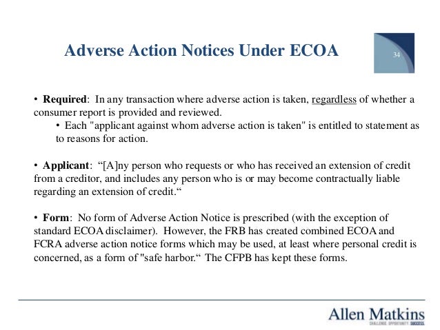 Adverse Action Notice >> The Fcra Ecoa And The Consumer Financial Protection Bureau Adverse Action Notice >> The Fcra Ecoa And The Consumer Financial Protection Bureau