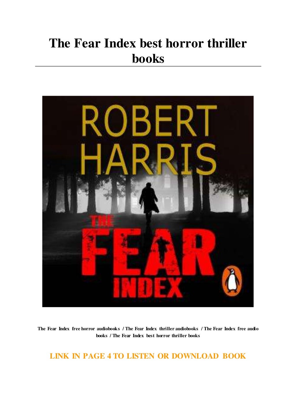 The Fear Index best horror thriller books
