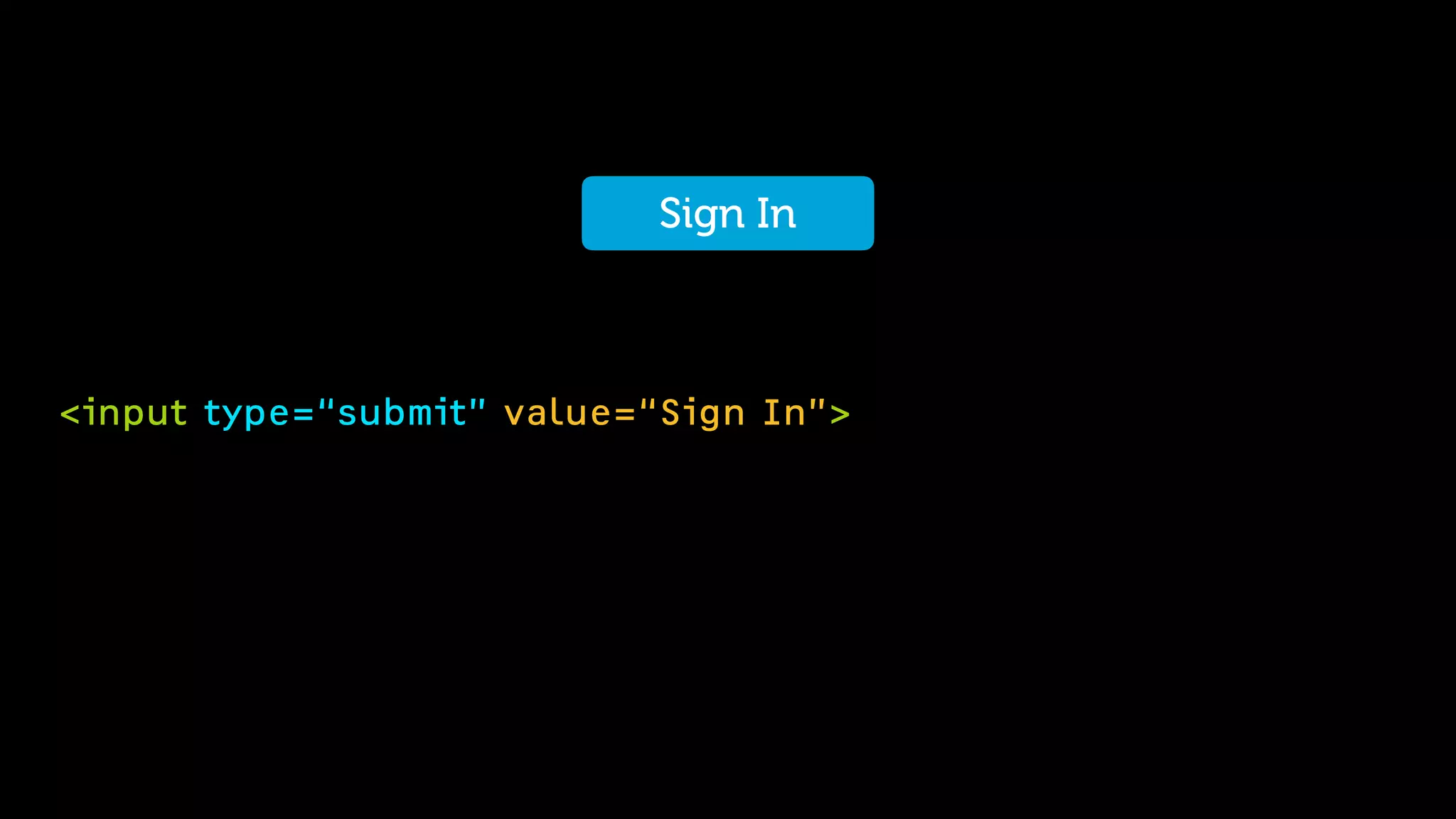 <input type=“submit” value=“Sign In”>
Sign In
 