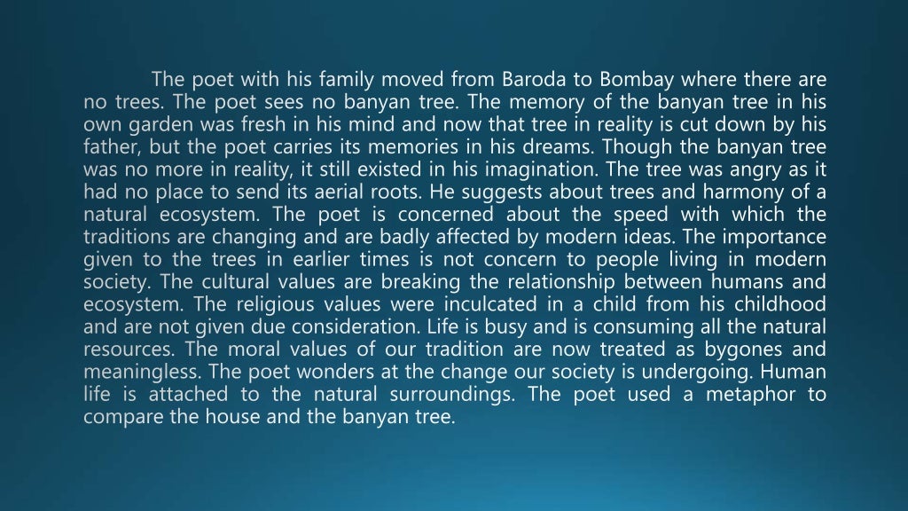 The Felling of the Banyan Tree English Poem Summary.