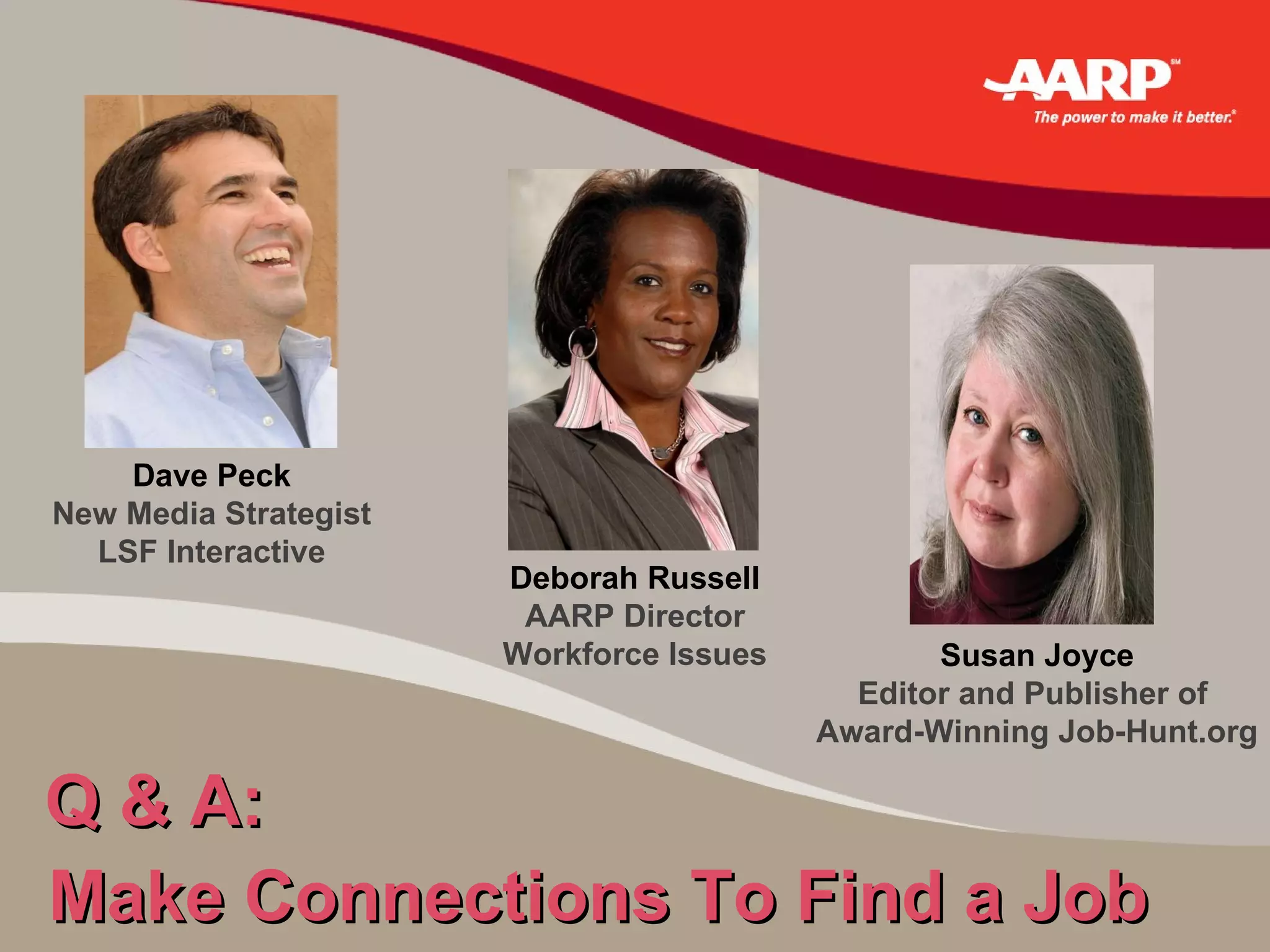 About Dave Peck Social Media Strategist, LSF Interactive. Early adopter and veteran of social networking.  Assisted individuals and businesses with building online presence and communities.  Contact me at  www.newmediachatter.com AARP Education & Outreach 