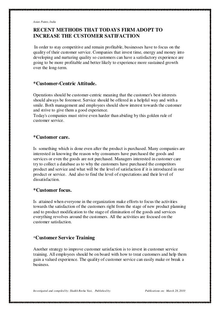 Customer Satisfaction in Reference to Asian Paints ltd