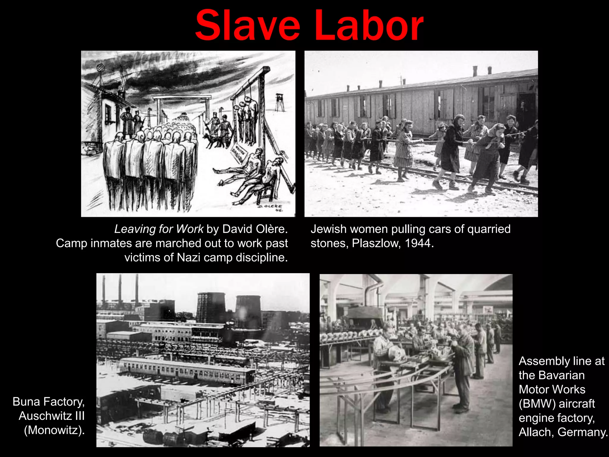 Lane separating barracks in the main camp. On the left, in the distance, is crematorium #1. The camp's double, electrified, barbed wire fence and barracks. Row of barracks in Auschwitz II.