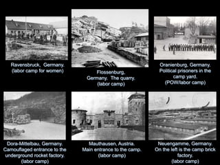  Shown here are the deportation routes leading to only one camp, Auschwitz.The CampsConcentration camp: camp in which people are detained, often in harsh conditions and w/o legal norms of arrest and imprisonment