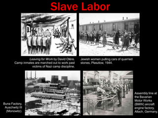 Lane separating barracks in the main camp. On the left, in the distance, is crematorium #1. The camp's double, electrified, barbed wire fence and barracks. Row of barracks in Auschwitz II.