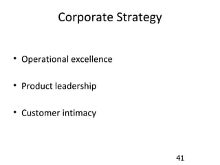 Corporate Strategy Operational excellence Product leadership Customer intimacy 