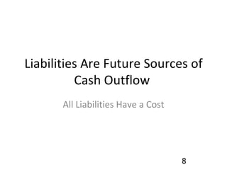 Liabilities Are Future Sources of Cash Outflow  All Liabilities Have a Cost 