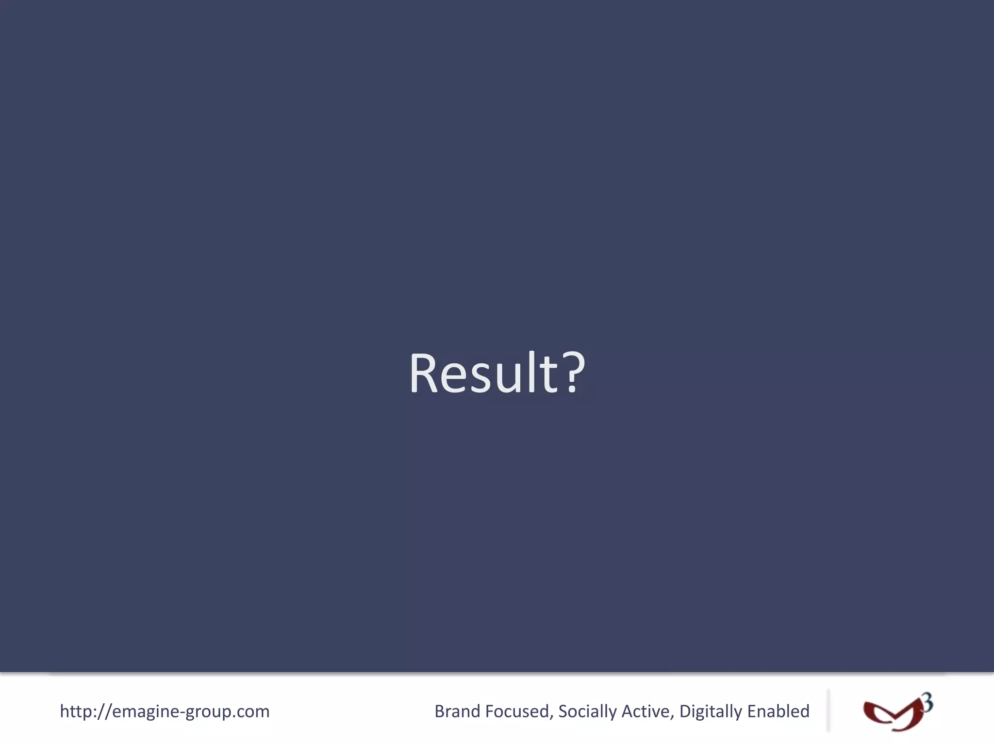 http://emagine-group.com Brand Focused, Socially Active, Digitally Enabled
Result?
 