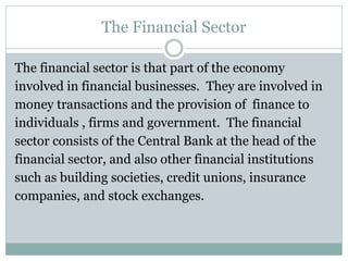 The financial sector Principles of Business | PDF