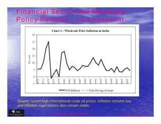 Financial Sector and Monetary
Policy Reforms : An Assessment




Despite record high international crude oil prices, inflation remains low
and inflation expectations also remain stable.
                                                                                   44
                       The financial Sector Reforms
                                                                    September 9, 2009
 