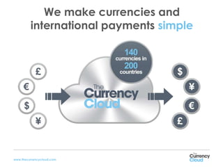 We make currencies and
         international payments simple




www.thecurrencycloud.com
 