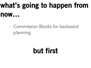 what’s going to happen from 
now… 
- Commission Blocks for backward 
planning 
! 
but first 
 