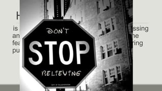 Hope
is the confident expectation of divine blessing
and the beatific vision of God; it is also the
fear of offending God's love and of incurring
punishment.
 