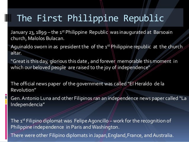 the history of first philippine republic 23 of every year “the first philippine republic day” and making it a instill a sense of pride for the rich and noble history of the filipino nation. the history of first philippine republic 23 of every year “the first philippine republic day” and making it a instill a sense of pride for the rich and noble history of the filipino nation.