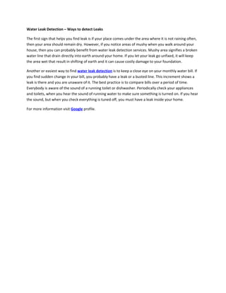 water Leak detection | PDF | Free Download