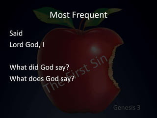 Most Frequent
Said
Lord God, I
What did God say?
What does God say?
 