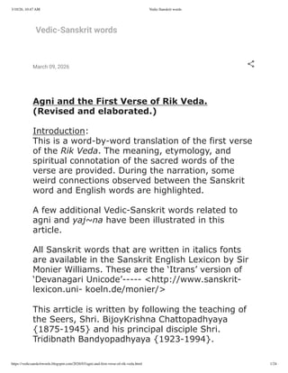 Agni and the First Verse of Rik Veda: Etymology, Meaning, and ...