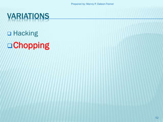 Prepared by: Manny P. Daleon-Trainer

VARIATIONS


Hacking

 Chopping

52

 